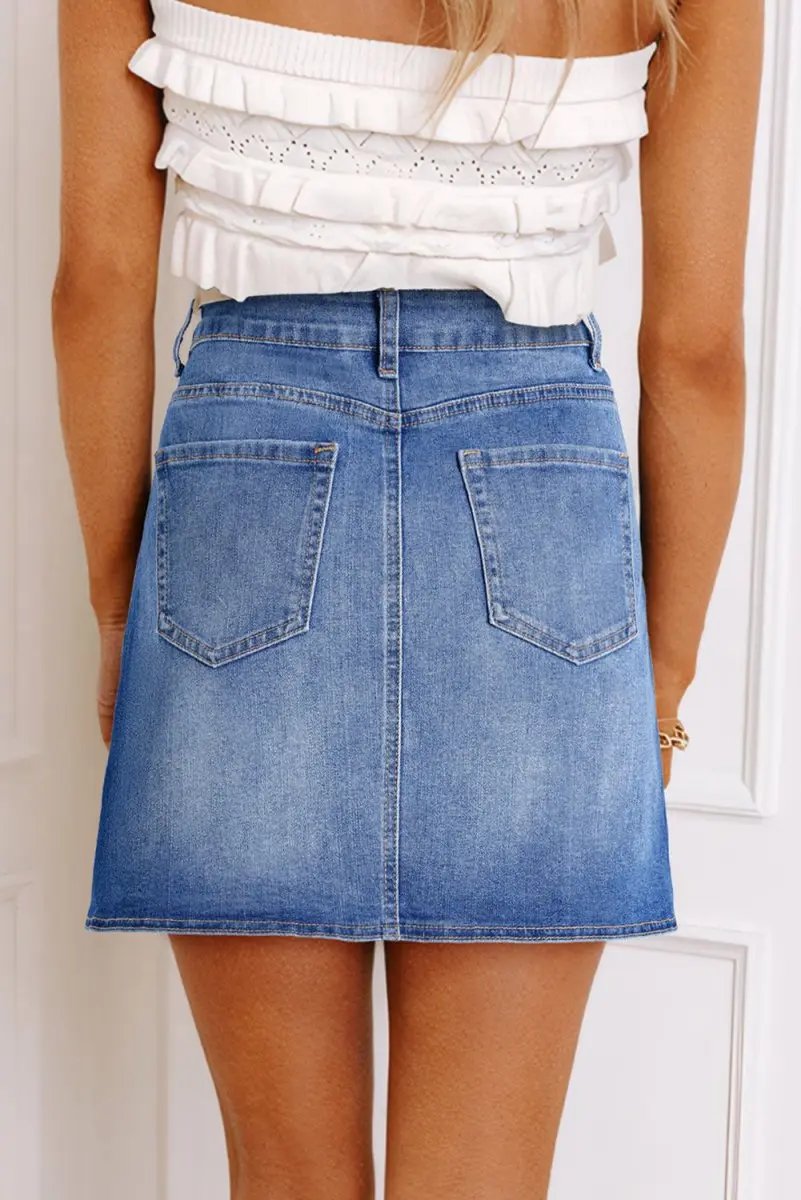 Ashleigh Blue Wrapped Crossed Waist Denim Mini Skirt Casual - Love Salve